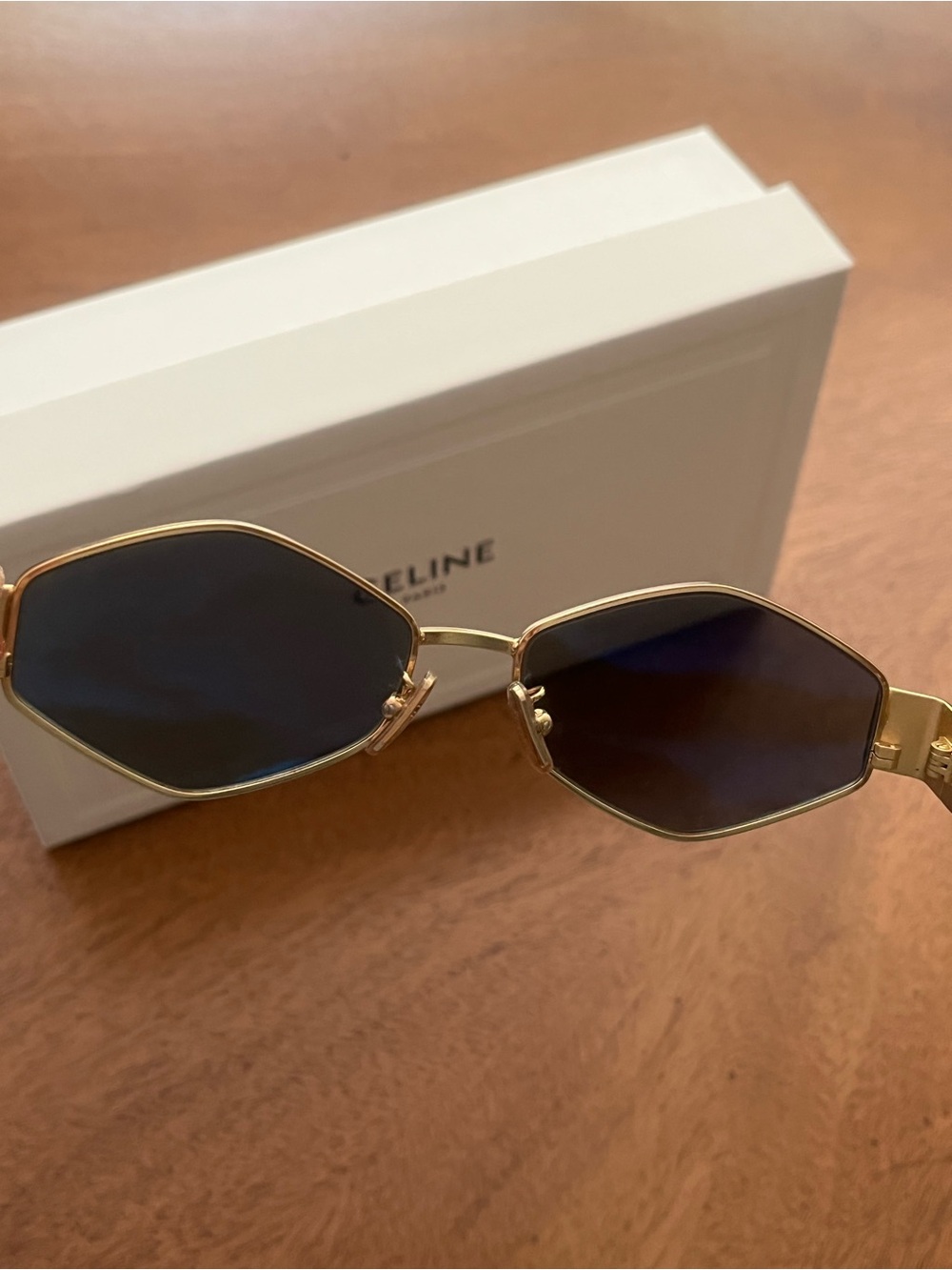 Celine Gold Frame Triomphe Sunglasses with Brown Leather Crossbody Case - Picture 7 of 10